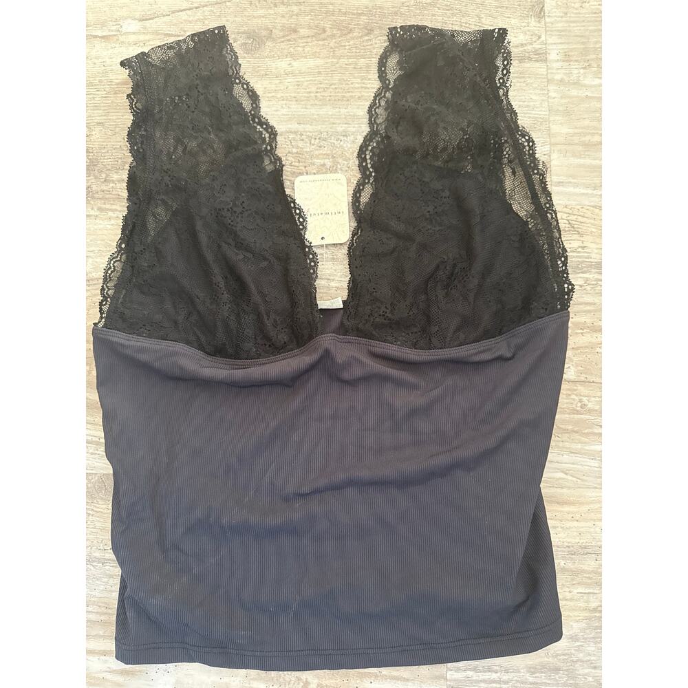 Intimately Free People NWT Black Lace Ribbed Brami Crop Tank Top L